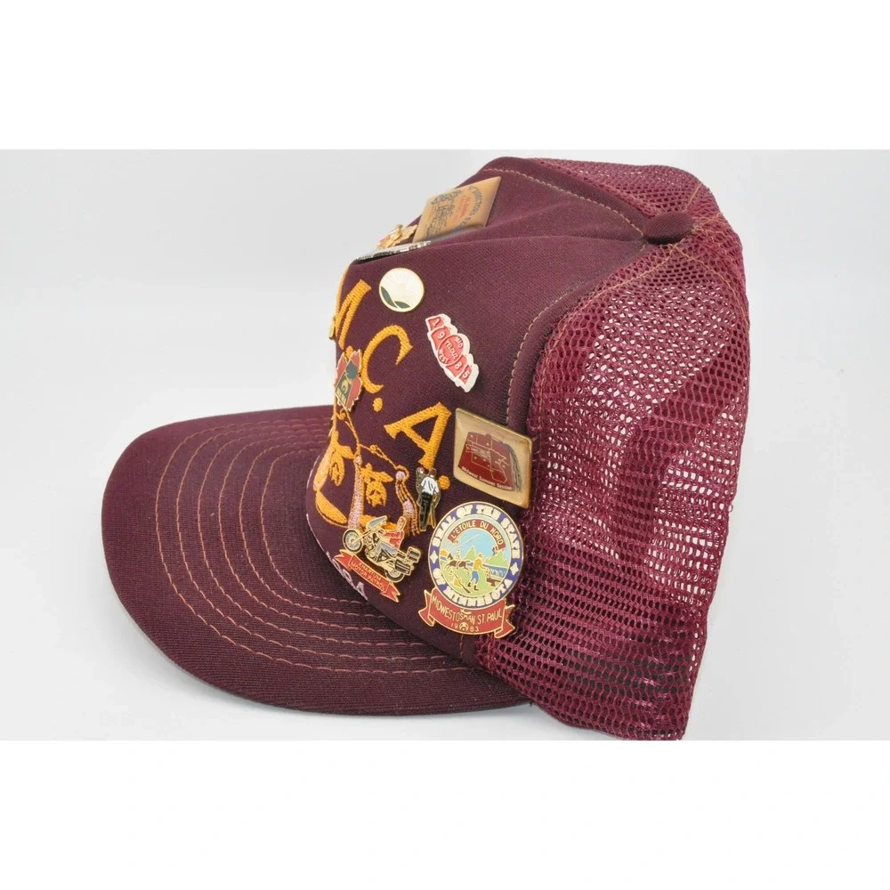 M.S.M.C.A. Trucker Hat Maroon Good Vintage 1984 Fargo ND‎ Shriner Pins